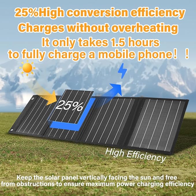 2026Upgrade 40W Foldable Solar Panel Charger,25% High Efficiency Portable N Type Cell,USB-C/USB-A/DC12V MPPT Fast Charging, IP67 Waterproof Lightweight Solar Charger for Outdoor Travel Emergency