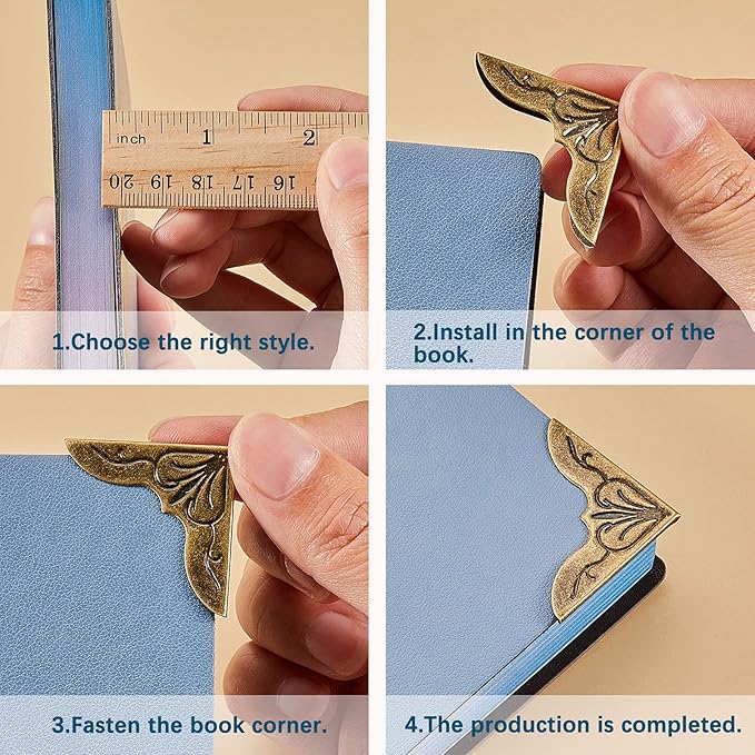 Outus 48 Pcs Metal Book Corners, Vintage Iron Book Corner Protectors for Scrapbook Album Photo, 24 Styles Decorative Edge Guard for DIY Crafts Notebook
