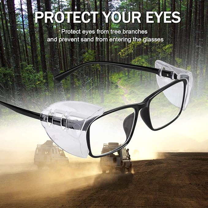 MELASA Safety Glasses Side Shields for Prescription Glasses, Slip on Clear Eye Glasses, Fits Small to Large Eyeglasses