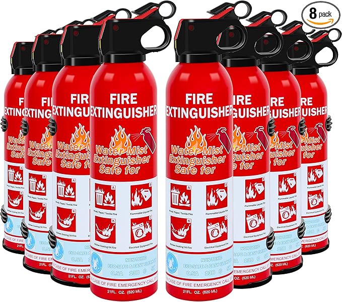8 Pack Fire Extinguisher for Home, Kitchen, Car, and Grill,Ompact Water-Based A, B, C, K Extinguisher with Portable Non-Toxic Prevent Re-Ignition Easy Clean