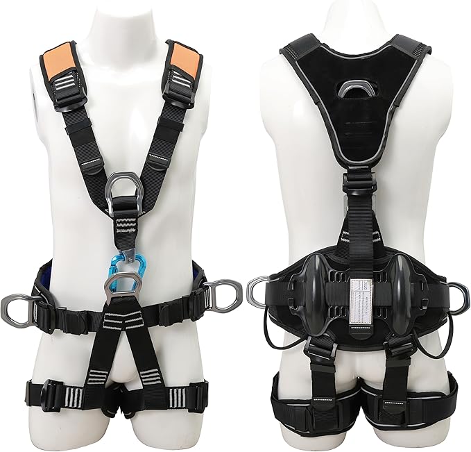 Fall Protection Full Body Safety Harness 5pt Roofing harnesses Aluminum O-Rings 8”Thick Back Support Belt Construction With Reflective Strips OSHA/ANSI Compliant