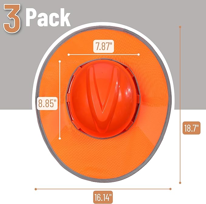 UNCO- Hard Hat Sun Shield, 3 Pack, Orange, Full & Standard Brim Mesh Sunshade High Visibility Reflective, Hard Hat Accessories