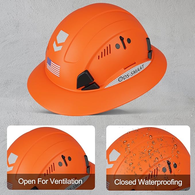Full Brim Hard Hat ANSI Z89.1 Type 1 & OSHA Certified Safety Helmet with Glasses and Cooling Towel,with 6-Point Suspension & Adjustable Vents
