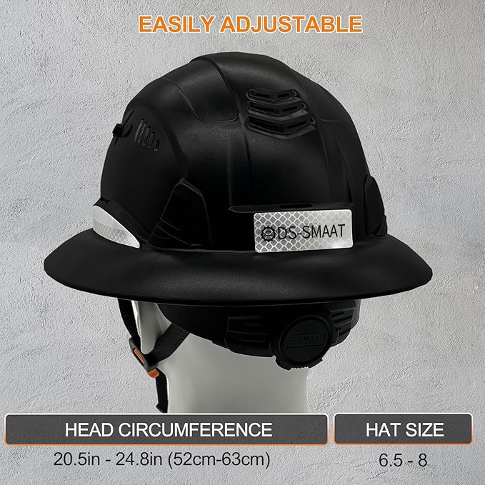 Full Brim Hard Hat ANSI Z89.1 Type 1 & OSHA Certified Safety Helmet with Glasses and Cooling Towel,with 6-Point Suspension & Adjustable Vents