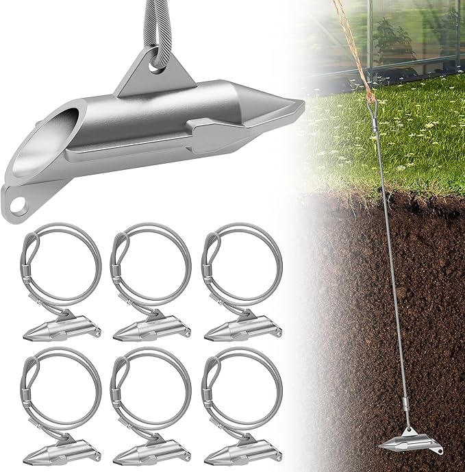 6 Pack Ground Anchors for Sheds,Heavy Duty Earth Anchors for Trapping,Arrow Shed Anchor Kit with 30" Cable for Fixing Fence,Greenhouse,Carports,Gazebo,Tent,Swing Set,Playset