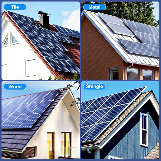 Solar Panel Mounting Bracket Kit, 10Pcs Solar Panel Mount for 1-4pcs Thickness 1.4” Solar Panels, with 10x 6 mini Rails 4X Water Drain Clips for Shingle,Slate,Metal and Tin roof