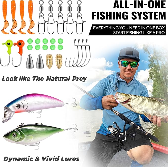 PLUSINNO Fishing Rod and Reel Combo,Fishing Pole,Telescopic Fishing Rod Kit with Spinning Reel, Telescopic Fishing Pole with Carrier Bag for Freshwater Saltwater for Men Women