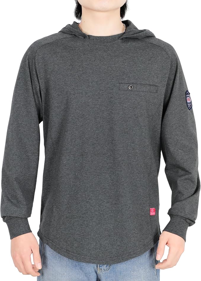 BOCOMAL FR Hooded T Shirts Chest Pocket Fire Resistant Summer Hoodie NFPA2112 CAT2 Flame Retardant FRC Welding Work Shirt