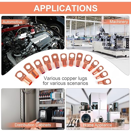 Copper Wire Lugs,Terminal Connectors,Used on AWG12 10 8 6 4 2 Cable,Heat Shrink Set,Bare Copper Eyelets,Ring Terminals Connectors,120Pcs Battery Cable Lugs Ends and 140Pcs Heat Shrink Tubing (260PCS)