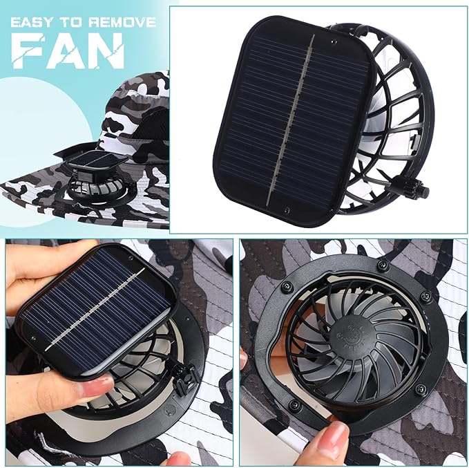 Berlune Men Sun Hat with 2 Solar Fans Wide Brim Outdoor Fishing Hat USB & Solar Powered for Sun Protection Camping Hiking