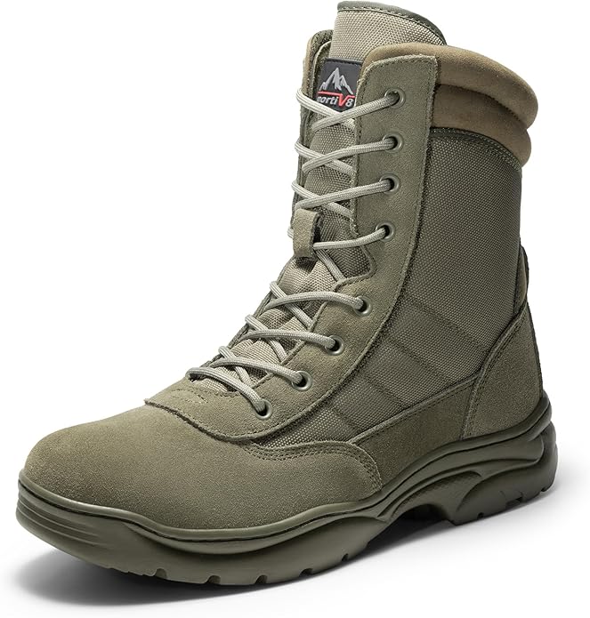 NORTIV 8 Men's Military Tactical Work Boots Side Zipper Leather Motorcycle Combat Boots Trooper