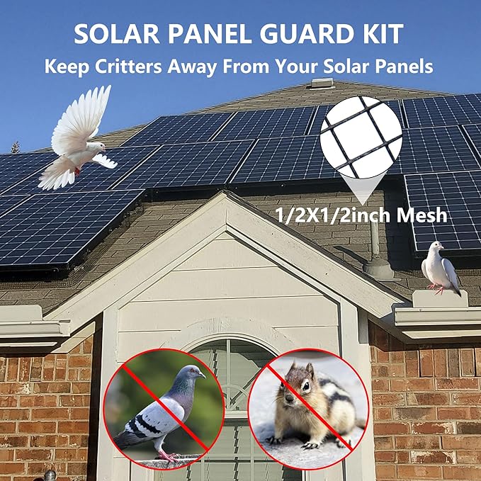 10in X 100ft Critter Guard for Solar Panels, 1/2inch PVC Coated Solar Panel Guard, Critter Guard Roll Kit for Solar Panel Wire Mesh, Black Pigeon Barrier with 120pcs Fasteners, Cutting Scissor, Gloves
