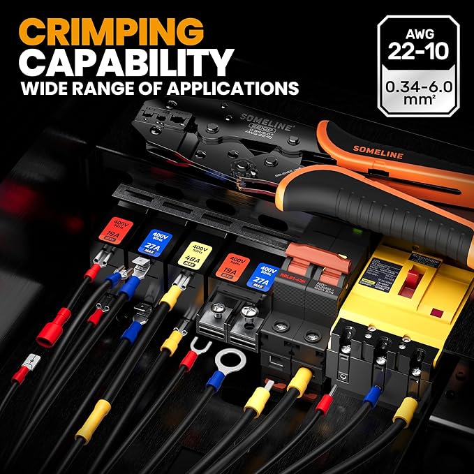 SOMELINE Wire Connectors Kit with Crimping Tool, 26 Types (UL Listed) Premium Insulated Electrical Terminals Assortment, 22-10 AWG Ratchet Wire Crimper - Ring, Butt, Quick Disconnects (187 Pcs)