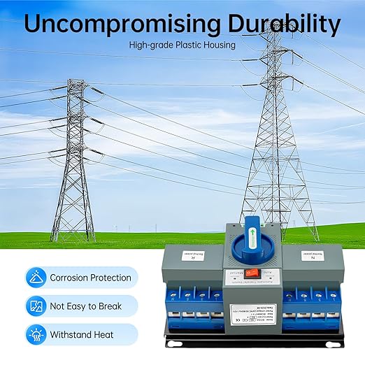 Power Automatic/Manual Transfer Switch, 63A AC110V 2-Way Generator Changeover Switch Hole M8 Installation 5.12 * 4.76in 4P/63A Blue