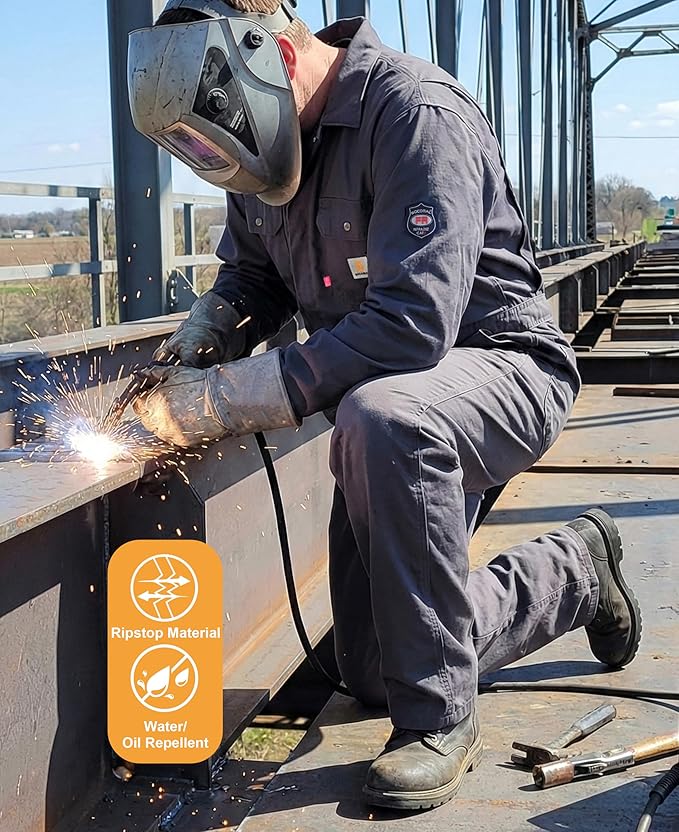 BOCOMAL FR Coverall High Visibility 6oz Lightweight Rip-Stop Flame Resistant/Fire Retardant High Vis Coveralls