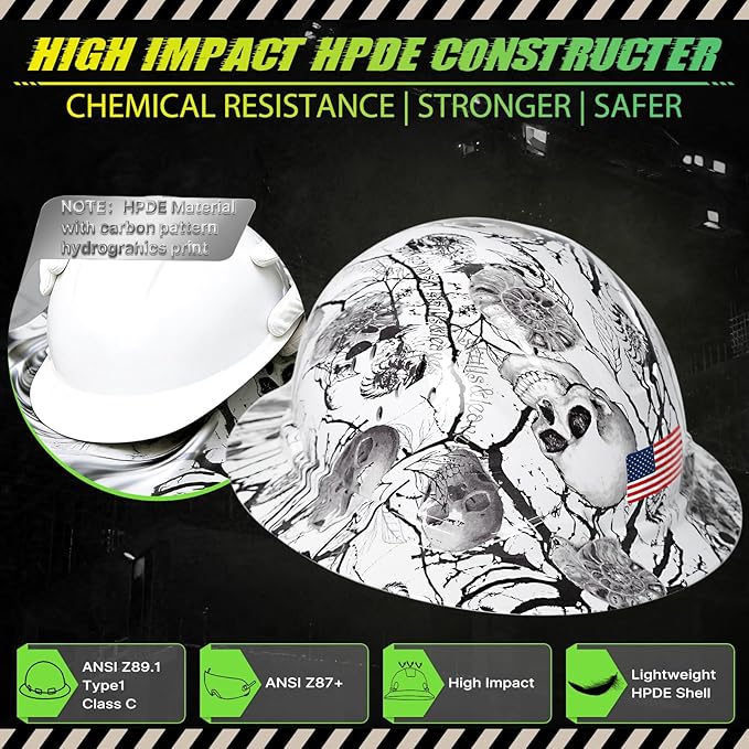 Carbon Fiber Pattern Full Brim Hard Hat with Visor-OSHA Approved Construction Safety Helmet for Men Women,ANSI Z89.1 Vented Reflective Hardhat with Hard Hat Chin Strap,6-Point Suspension