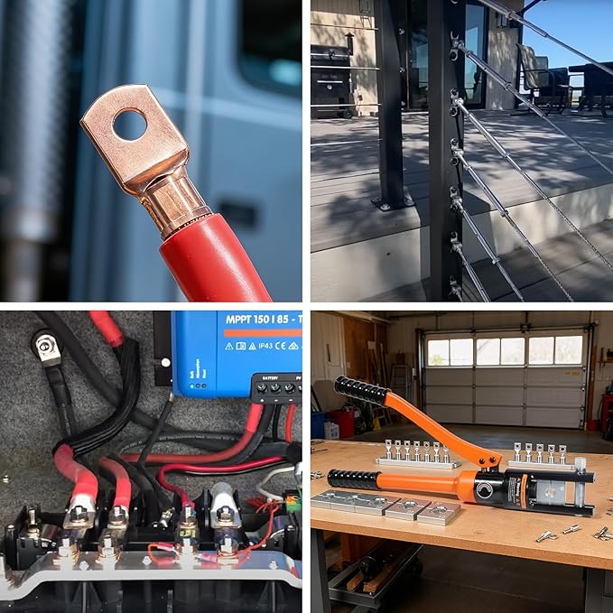 16 Ton Hydraulic Crimping Tool, Professional Battery Cable Crimper with 13 Die Sets, 9AWG to 600MCM Cable Crimping Tool (Triple-Stroke Fast Hydraulic Crimper)
