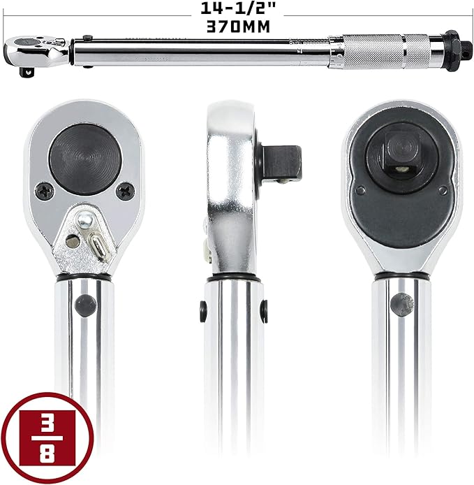 Powerbuilt 3/8-Inch Micrometer Torque Wrench, 5-80 Foot/Pounds and 0.7-11.2 Meter/Kilograms, Reversible Ratchet Clicks, Lockable - 644998