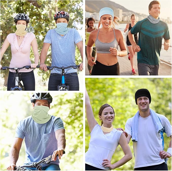 Geyoga 6 Pieces Summer UV Protection Cooling Neck Gaiter Face Clothing Neck Gaiter Mask Scarf Sunscreen Breathable Bandana