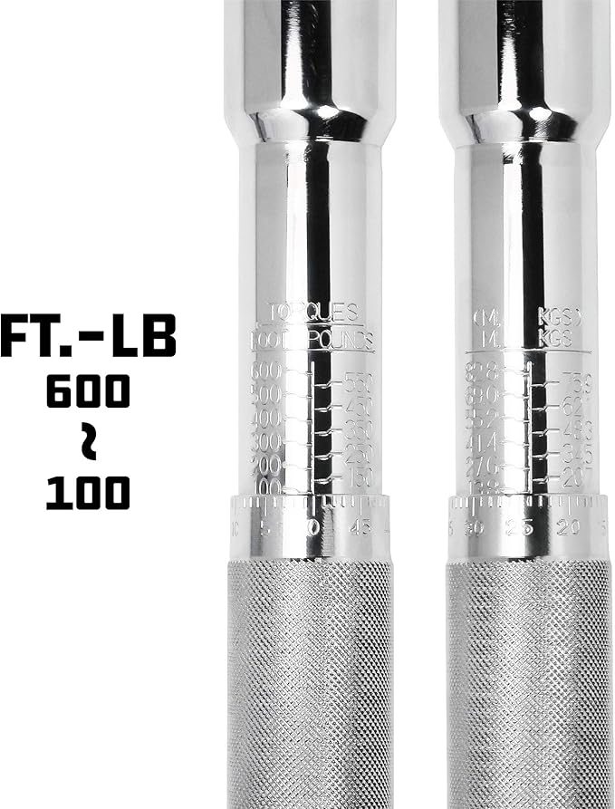 Powerbuilt 3/4-Inch Micrometer Torque Wrench, 100-600 Foot/Pounds, Reversible Ratchet Clicks, Lockable - 641434