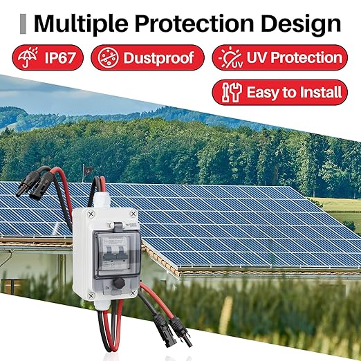 Solar Panel Disconnect Switch 550V 30A PV Disconnect Switch Outdoor Miniature Circuit Breaker with IP67 Waterproof Box for Solar PV Home Battery Systems (550V 30A)