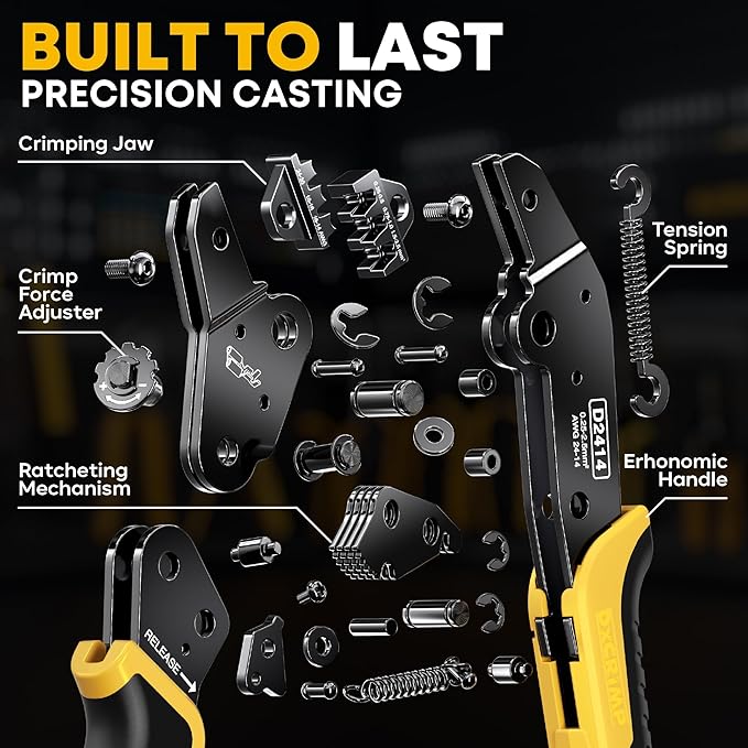 2.8 mm Automotive Connector Crimping Tool Kit, 2/3/4/6/9-Pin Male & Female Plugs, Ratcheting Crimper 24–14 AWG, Extractor Tools, Ring Terminals for Auto & Marine Harness Build & Repair