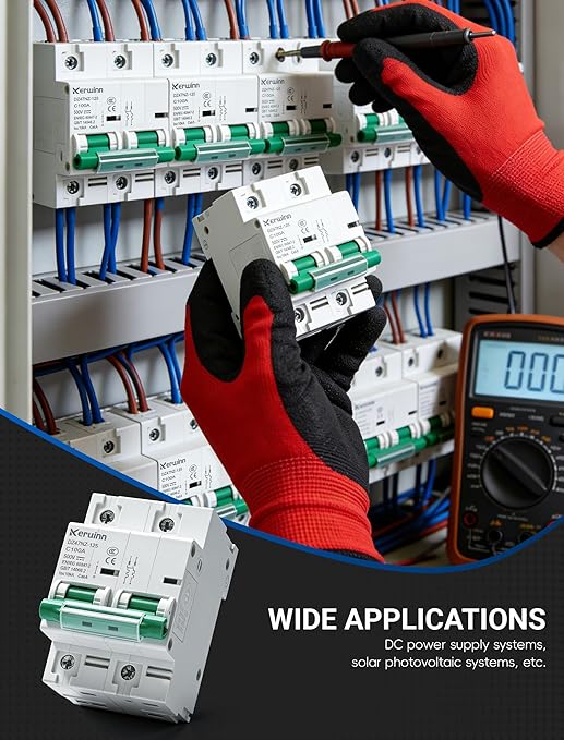 Miniature Circuit Breaker 500V DC Circuit Breaker 2Pole 125Amp din Rail Breaker DIN Rail Mount for Marine Power Systems,Solar photovoltaic Systems(C100A)