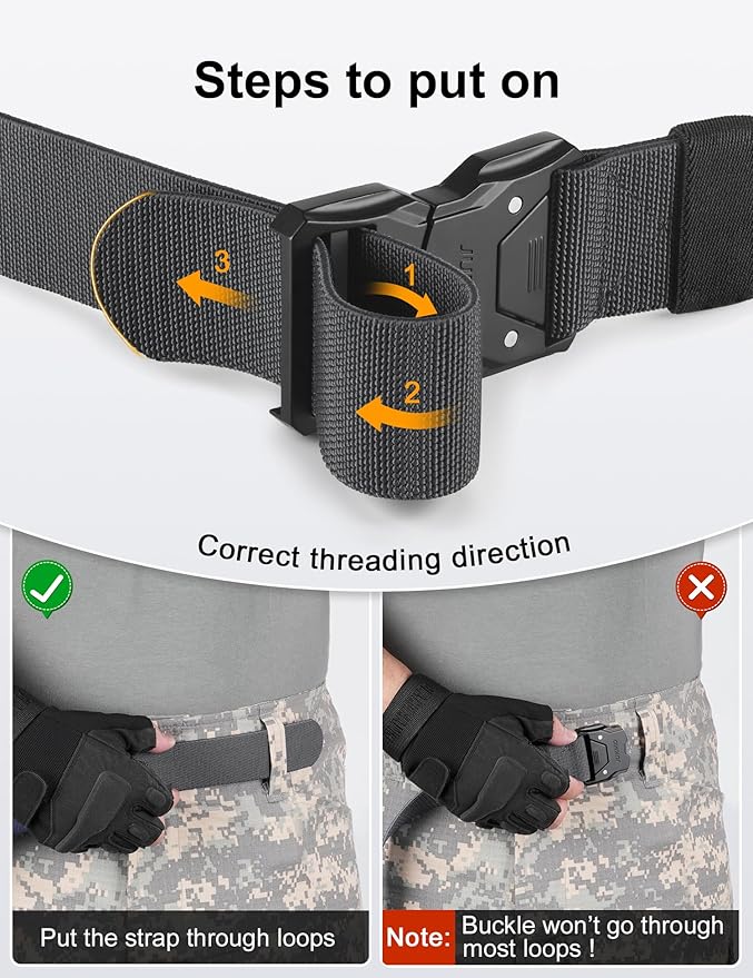 JUKMO Quick Release Tactical Belt, Military Work 1.5" Nylon Web Hiking Belt with Heavy Duty Seatbelt Buckle