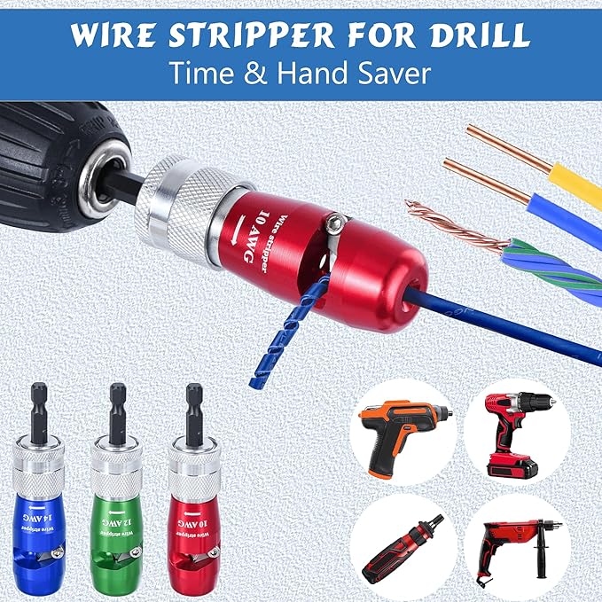 Wire Stripper for Drill, US Standard Electric Wire Stripper Tool for Drill, Wire Strippers for 10/12/14 AWG, Wire Stripping and Twisting Tool Set