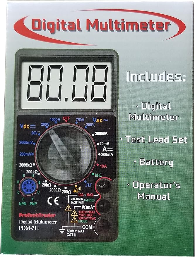 Large Screen Multimeter - Volts Ohms Amps Transistor (hFE) Square Wave Output Diode & Audible Continuity Tester with Buzzer