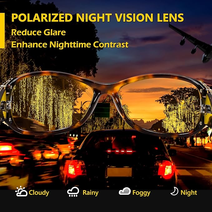 FEISEDY Classic Womens Night Glasses Driving Anti Glare Wrap Around Yellow Sunglasses B2548