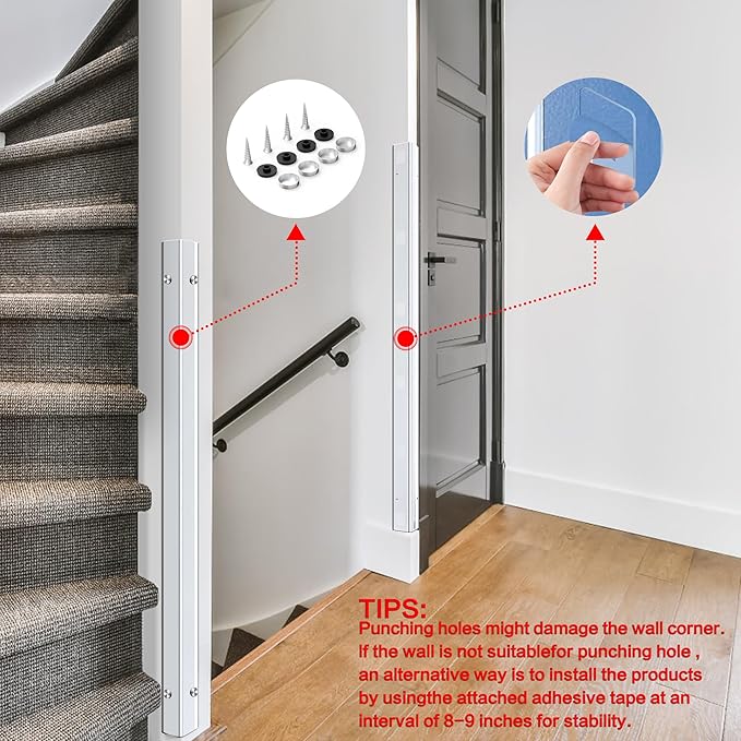 Wall Corner Protector, Walls Edge Protector，Self-Adhesive Wall Corner Guards, PVC Double Side Edge Protector, Furniture Stairs Guard (Clear Screw Fixing, 2pcs x 35.4" L x 1.97" W)
