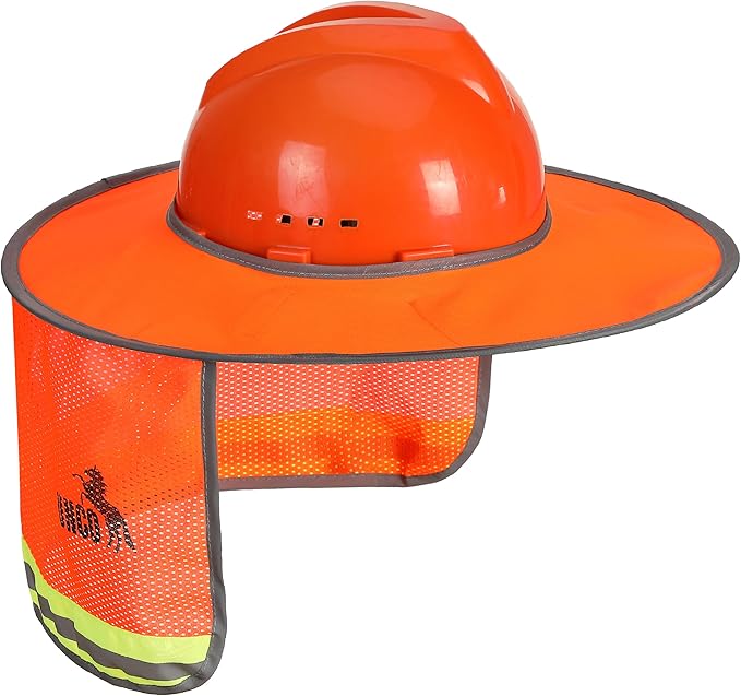 UNCO- Hard Hat Sun Shield, 2 Pack, Orange and Green, Full & Standard Brim Mesh Sunshade High Visibility Reflective, Hard Hat Accessories