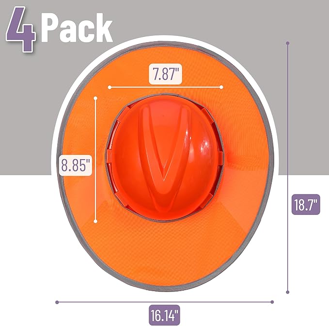 UNCO- Hard Hat Sun Shield, 4 Pack, Orange, Full & Standard Brim Mesh Sunshade High Visibility Reflective, Hard Hat Accessories