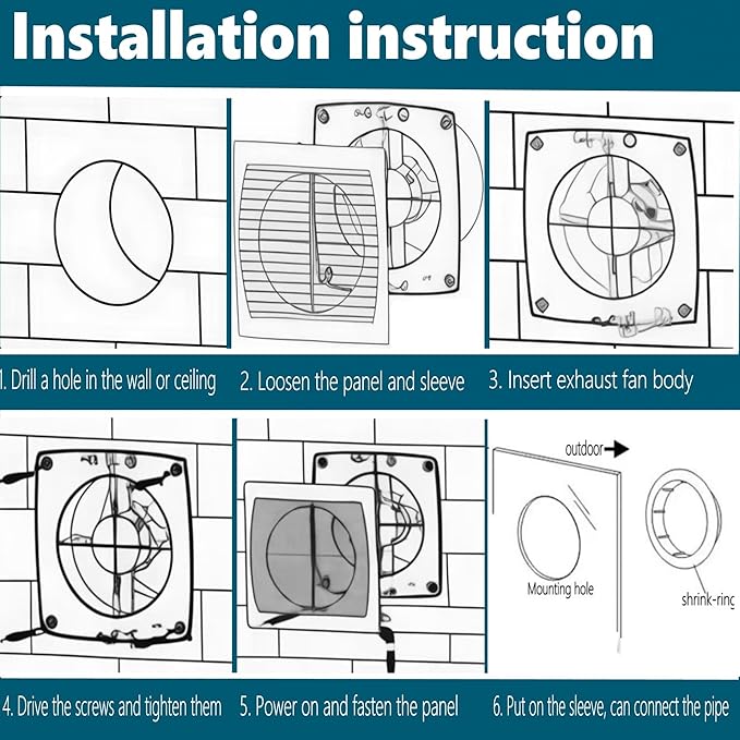 6 Inch Exhaust Fan, 26W Wall Mount Small Ventilation Fan With Switch, 139CFM Ventilation Extractor Fan With Anti-backflow Check Valve Ultra Thin For Bathroom Kitchen Garage(White)
