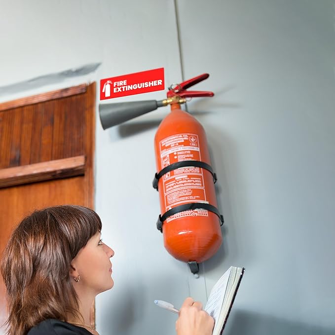 Fire Extinguisher Sticker for Business - Office, Commercial, Landlord (Short Term Rental) - High Visibility Fire Extinguisher Sign for Safety and Compliance. Size 6" x 2", 4 Labels