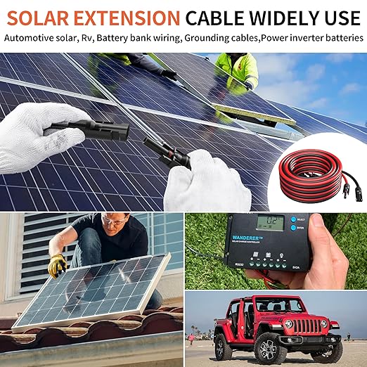 10AWG Solar Extension Cable with Pair of Connectors Solar Panel Adaptor Kit Tool, Solar Panel Extension Cable,10 Gauge Wire,Red and Black(30FT Red + 30FT Black)