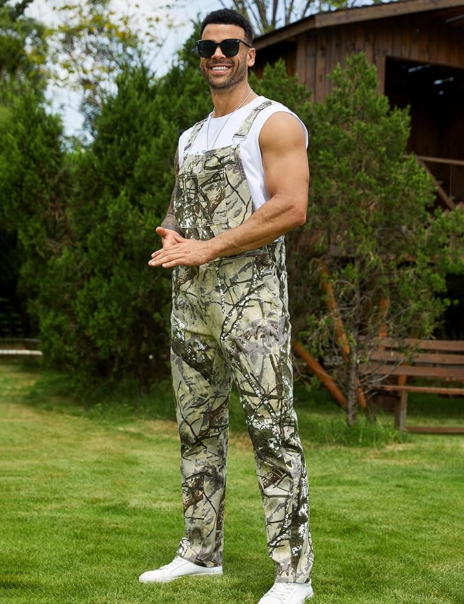 Camo Bibs Overalls for Men Adjustable Straps Work Utility Coveralls Camouflage Jumpsuit