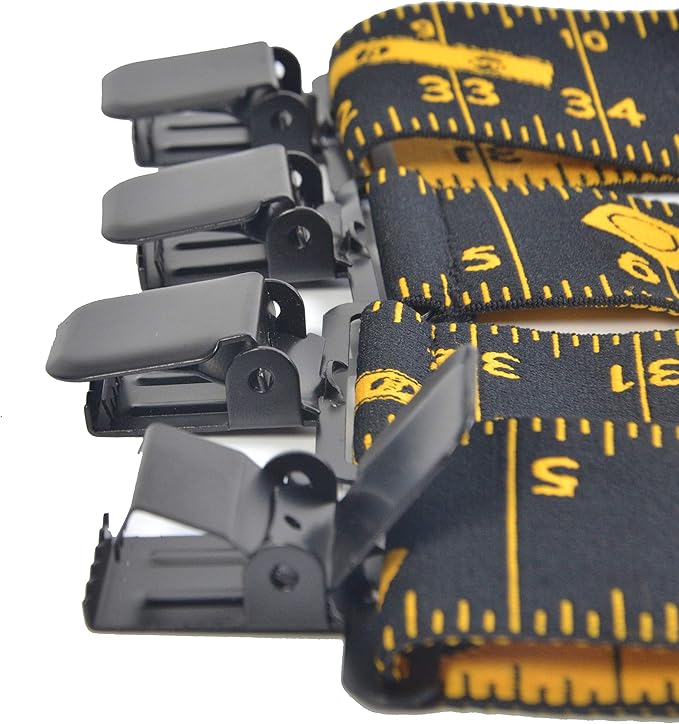AISENIN Mens Tape Measure Suspenders, 2 Inch Wide Adjustable Work Suspenders for Tool Belts, Elastic Braces with Heavy Duty Strong Clips, Black