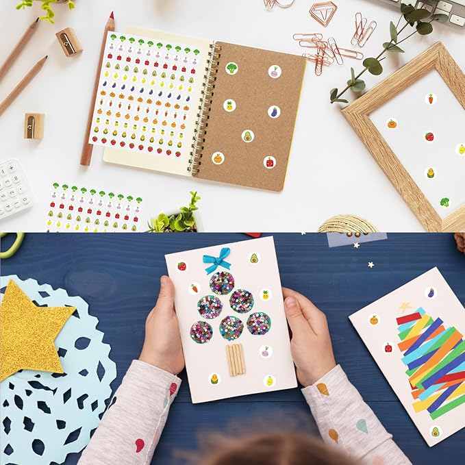 2400 Pcs Small Sticker for Kids,Mini Fruit Sticker Cute Paper Decals 10 Designs Self-Adhesive Stickers for Summer Party Envelopes Scrapbook Gifts DIY Supplies,0.5in（Fruit）