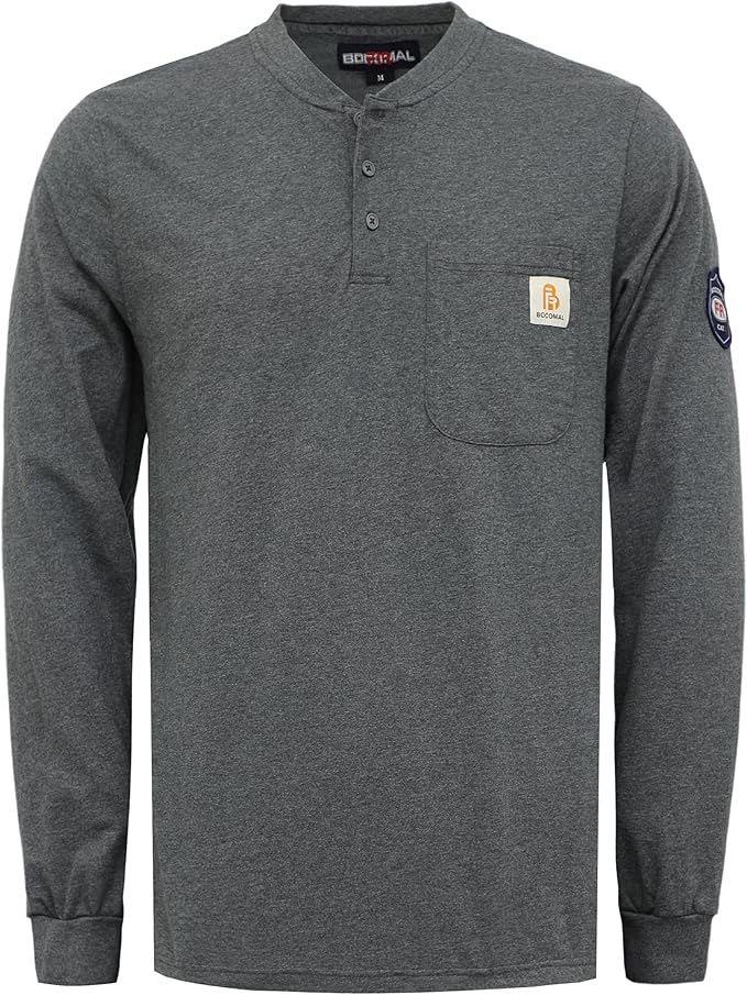 BOCOMAL FR Shirts Flame Resistant Shirt 5.5oz 100% Cotton Light Weight CAT2 Fire Retardant Henley Shirts