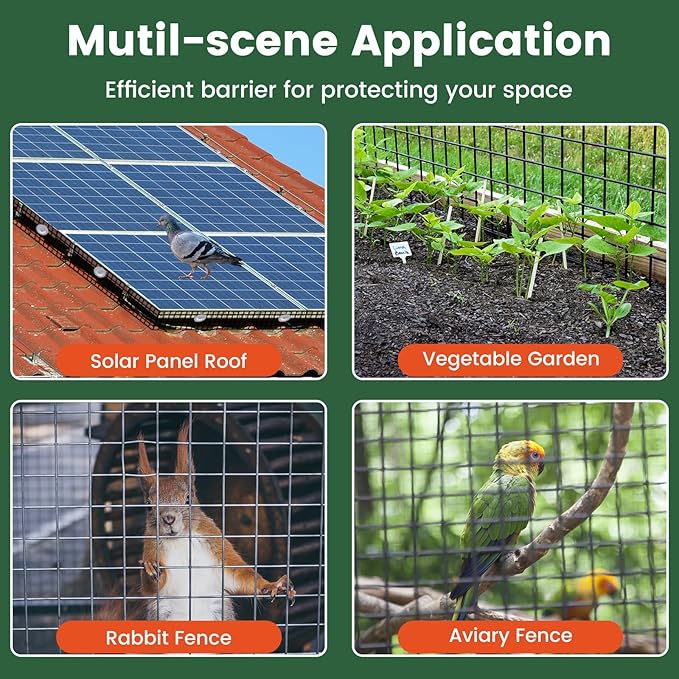 1/2" 6" X 100' Solar Panel Bird Guard Mesh, with 60 Fastener Clips Critter Guard for Solar Panels, PVC Coated Galvanized Bird Guard, for Squirrel,Bird,Critters Proofing