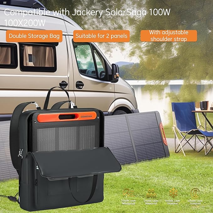 Solar Panel Storage Bag, Compatible With Jackery SolarSaga 100W 100X200W -1680D Marine Canvas+400D Nylon Lining, Suitable for 2 Solar Panels, Waterproof and Durable Solar Panel Carrier