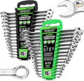 SWANLAKE 30-Piece Combination Wrench Set, Metric & SAE (8-22mm & 1/4” to 1-1/16”),12-Point Open End Standard Wrench Set, Mechanics Wrenches Sets, Chrome Vanadium Steel with Storage Rack