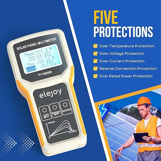EY1600W Solar Panel Tester, Solar DC/AC Power Meter, Photovoltaic Panel Multimeter, Open Circuit Voltage Auto & Manual MPPT, Max. Power Point Voltage/Current, Backlit LCD Display