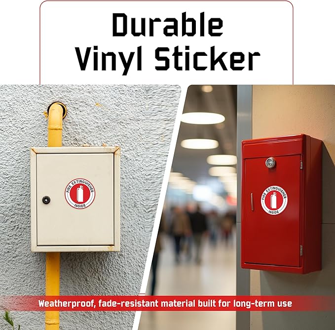 | Fire Extinguisher Inside Sticker (6 Pack), Size 2.75" – Strong Adhesive, Durable, Weatherproof Fire Extinguisher Stickers and Decals – Perfect Safety Signage for Businesses