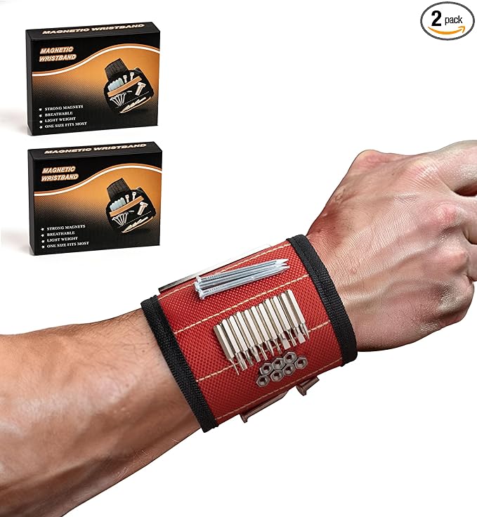 Magnetic Wristband For Tools, Wrist Magnet For Screws Nails And Drill Bits, Valentine's Day gifts For Men, Gadget Gift For Dad Him Husband Who Have Everything Wants Nothing, 2 Pack
