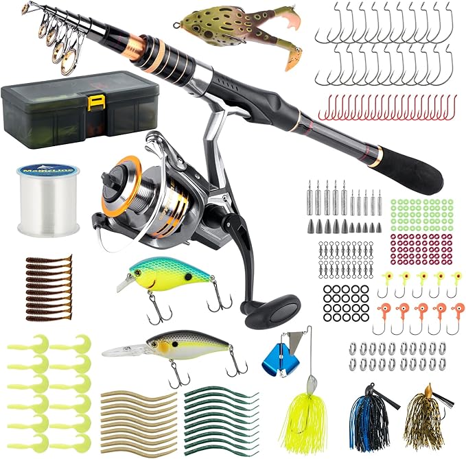 Dr.Fish Rod and Reel Combo 6-9.8ft Spinning Pole 3000 Spinning Reel Bass Fishing Lure Kit Telescopic Travel Collapsible Fishing Gear Equipment Set Adult