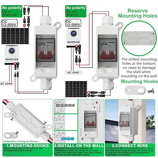 Solar Panel Disconnect Switch 32 Amp 500V DC Miniature Circuit Breaker with Plug-and-Play Connector and IP65 Waterproof Box for Outdoor PV or AC Stystem, RV and Solar