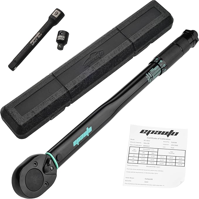 EPAuto 1/2-inch Drive Click Torque Wrench, 10-150 ft/lb, 13.6-203.5 N/m, Black